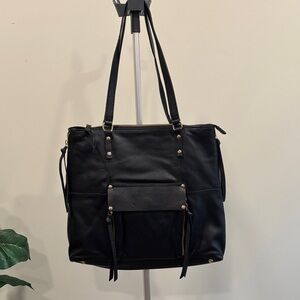 KOOBA Everette Black Soft‎ Leather Shoulder Bag Large Expandable Tote Handbag